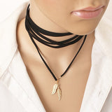 Black Leather Leaf Necklace