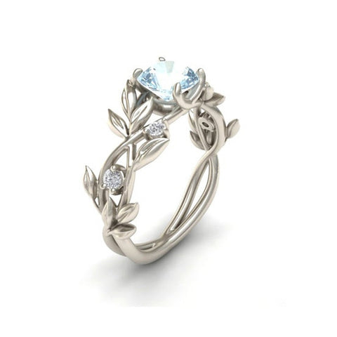 Crystal Silver Color Vine Leaf Design Ring