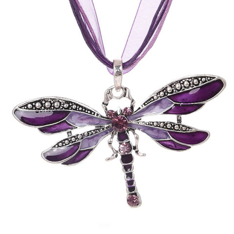 Necklace Silver Dragonfly Statement
