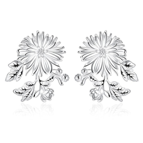 925 Sterling Silver Chrysanthemum Woman Stud Earrings