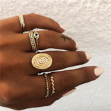 6 pc/set Bohemian Gold Color Eye Flower Rings Set