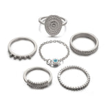 6 pc/set Bohemian Gold Color Eye Flower Rings Set