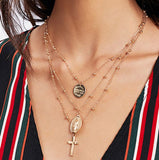 Multilayer Coin Tassels Lariat Bar Necklace