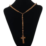 Round Saint Benedict Medal Antique Wooden Rosary Necklace