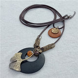 Vintage Long Handmade Leather Alloy Necklace