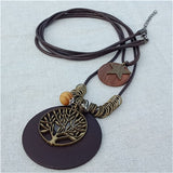 Vintage Long Handmade Leather Alloy Necklace