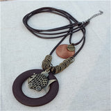 Vintage Long Handmade Leather Alloy Necklace