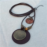 Vintage Long Handmade Leather Alloy Necklace