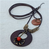 Vintage Long Handmade Leather Alloy Necklace