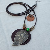 Vintage Long Handmade Leather Alloy Necklace
