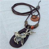 Vintage Long Handmade Leather Alloy Necklace
