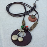 Vintage Long Handmade Leather Alloy Necklace
