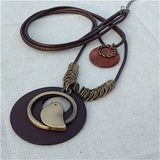 Vintage Long Handmade Leather Alloy Necklace