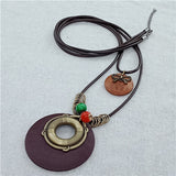 Vintage Long Handmade Leather Alloy Necklace
