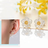 Silver Color Crystal Flower Stud Earring
